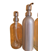 empty 16 oz bottle with fancy pump top- Aluminum or glass