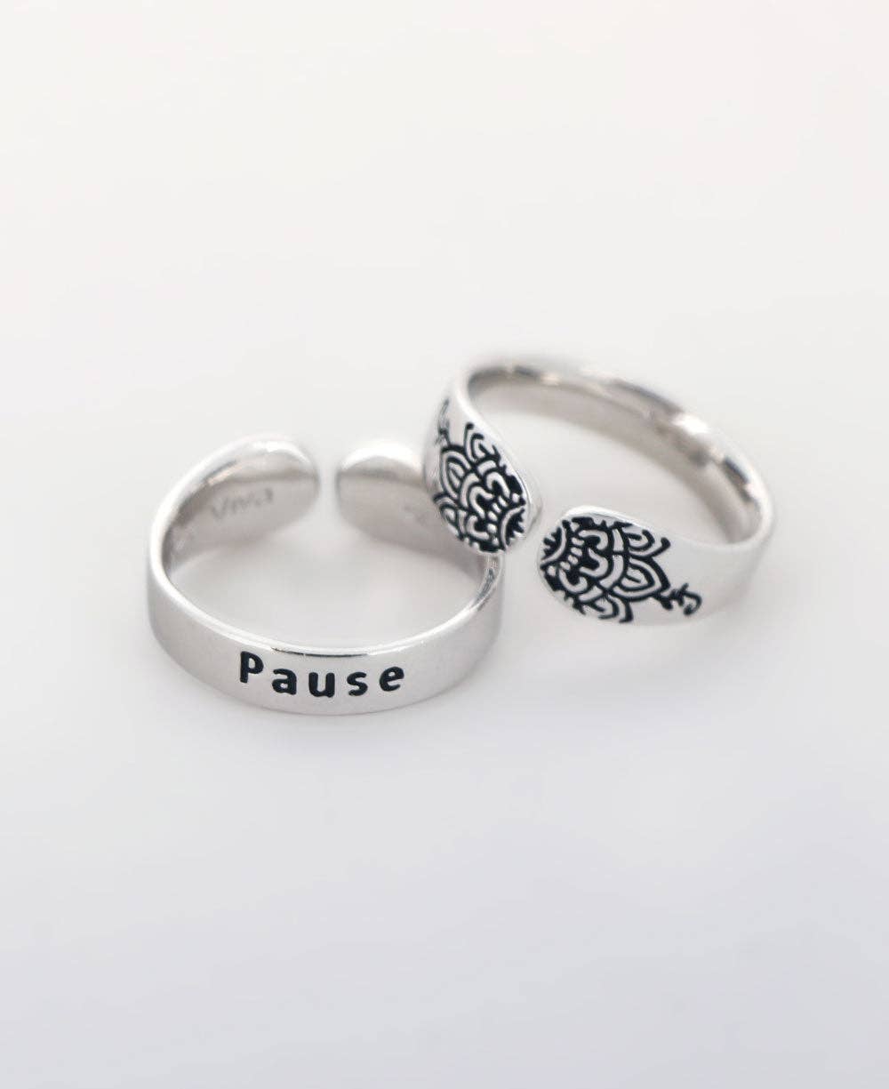 Pause Mindful Sterling Silver Adjustable Ring