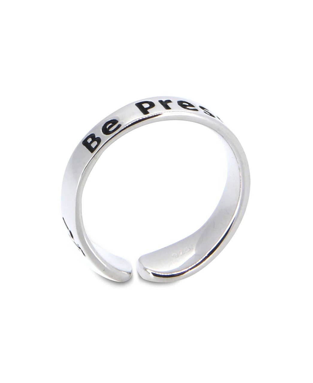 Inspirational Sterling Silver Adjustable Ring – Be Present