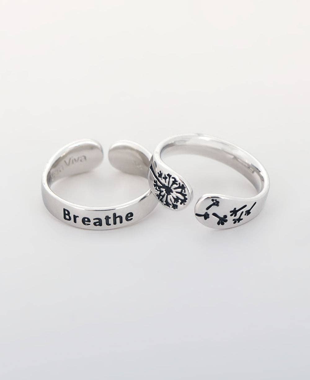 Breathe Inspirational Adjustable Sterling Silver Ring