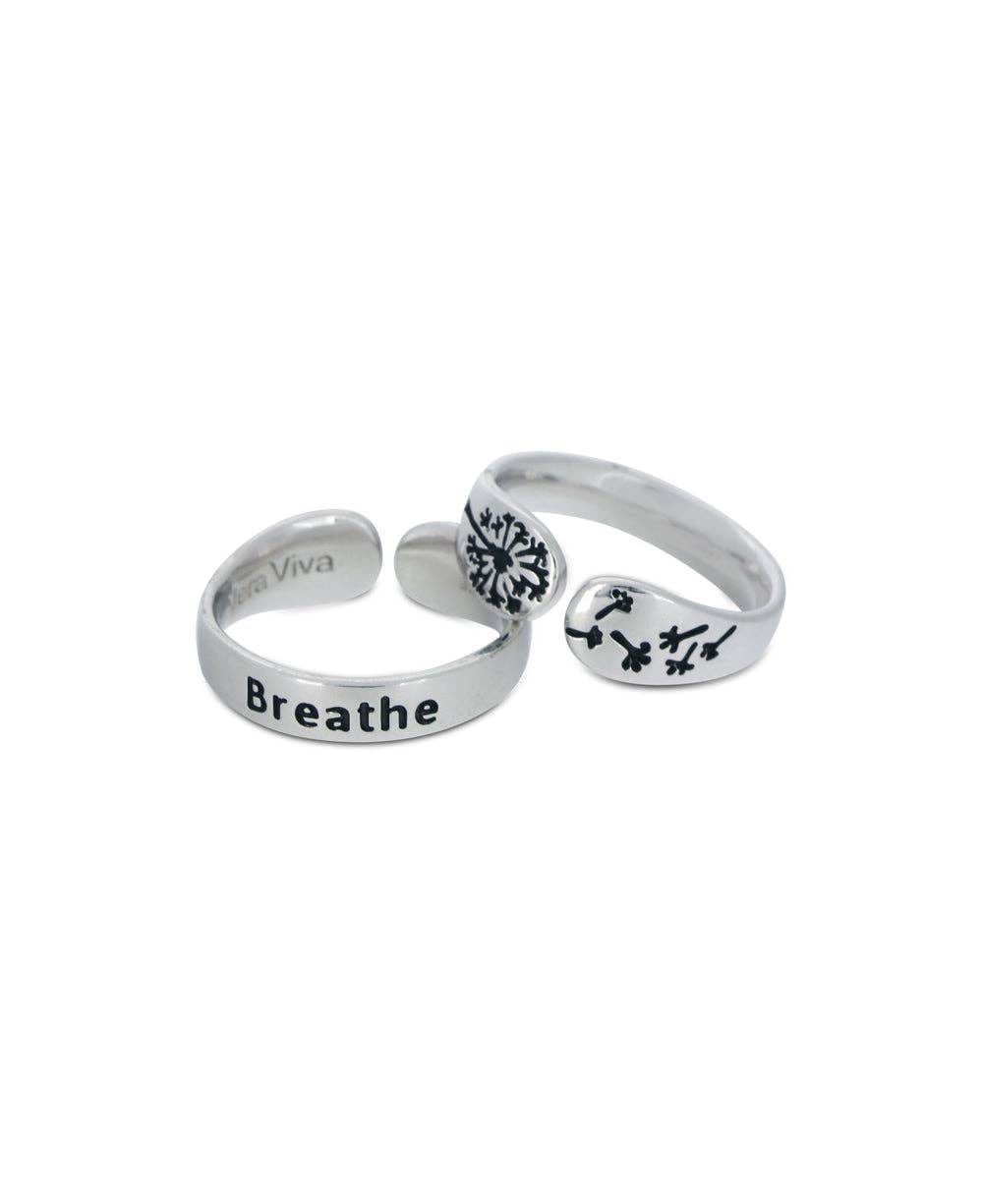 Breathe Inspirational Adjustable Sterling Silver Ring