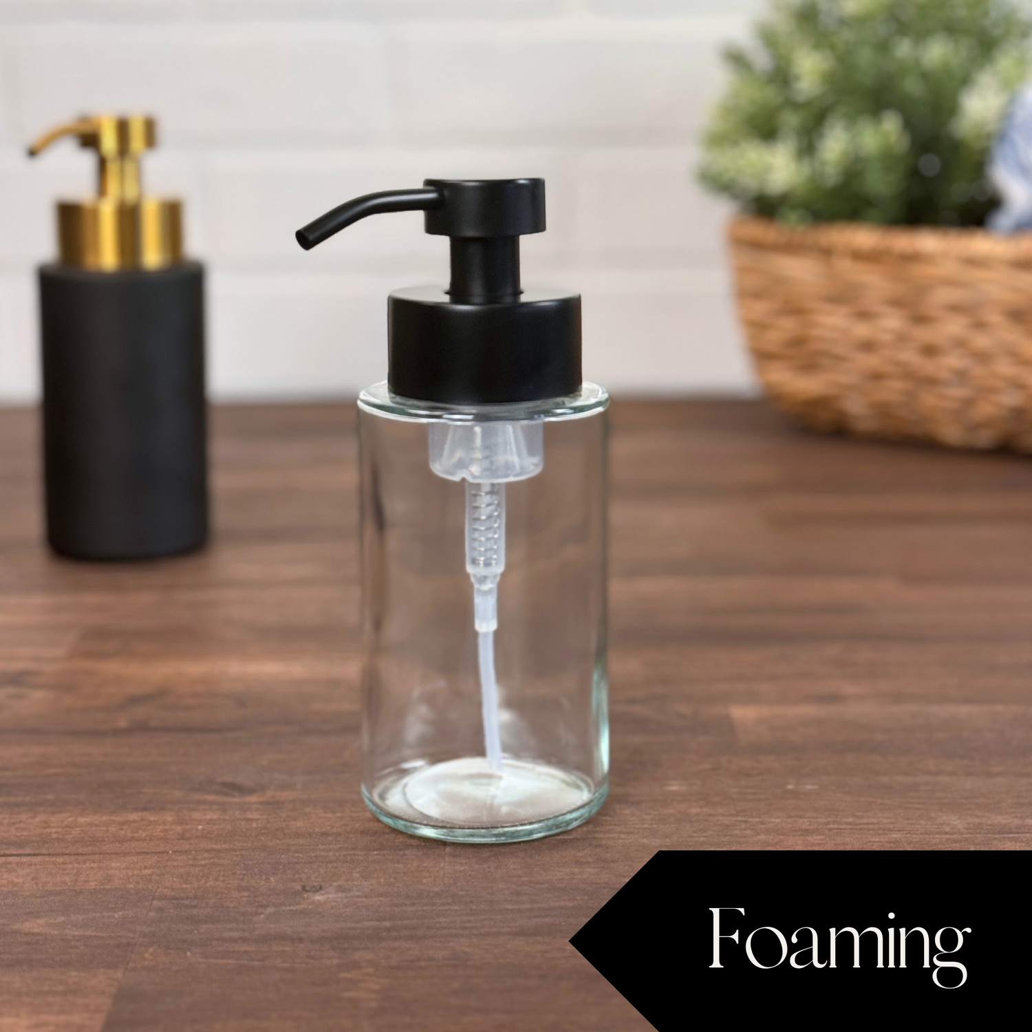 Farmhouse Foaming Glass Soap Dispenser w/ metal pumps