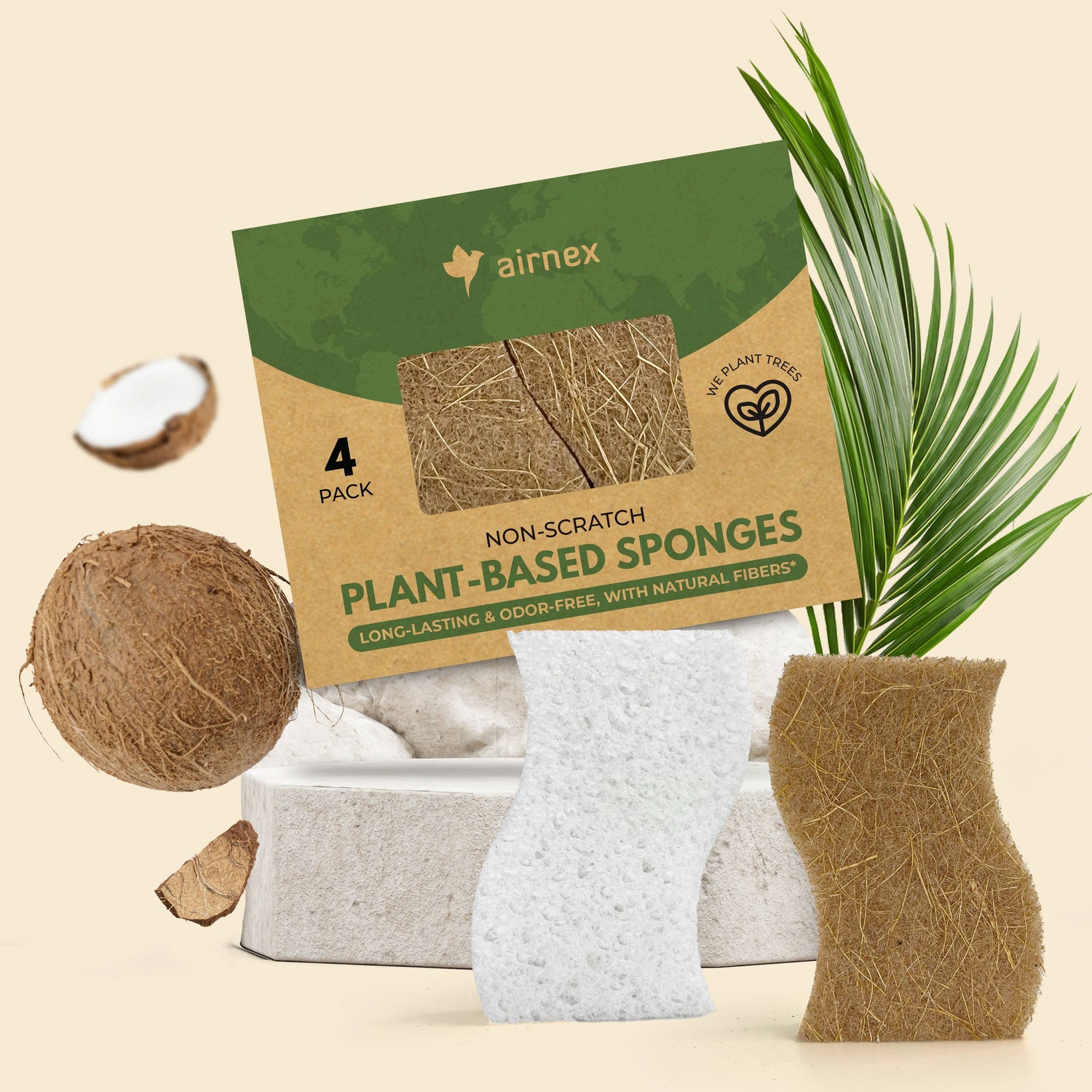 Airnex Eco Kitchen Cleaning Supplies  - 4 Pack Reusable Sponges