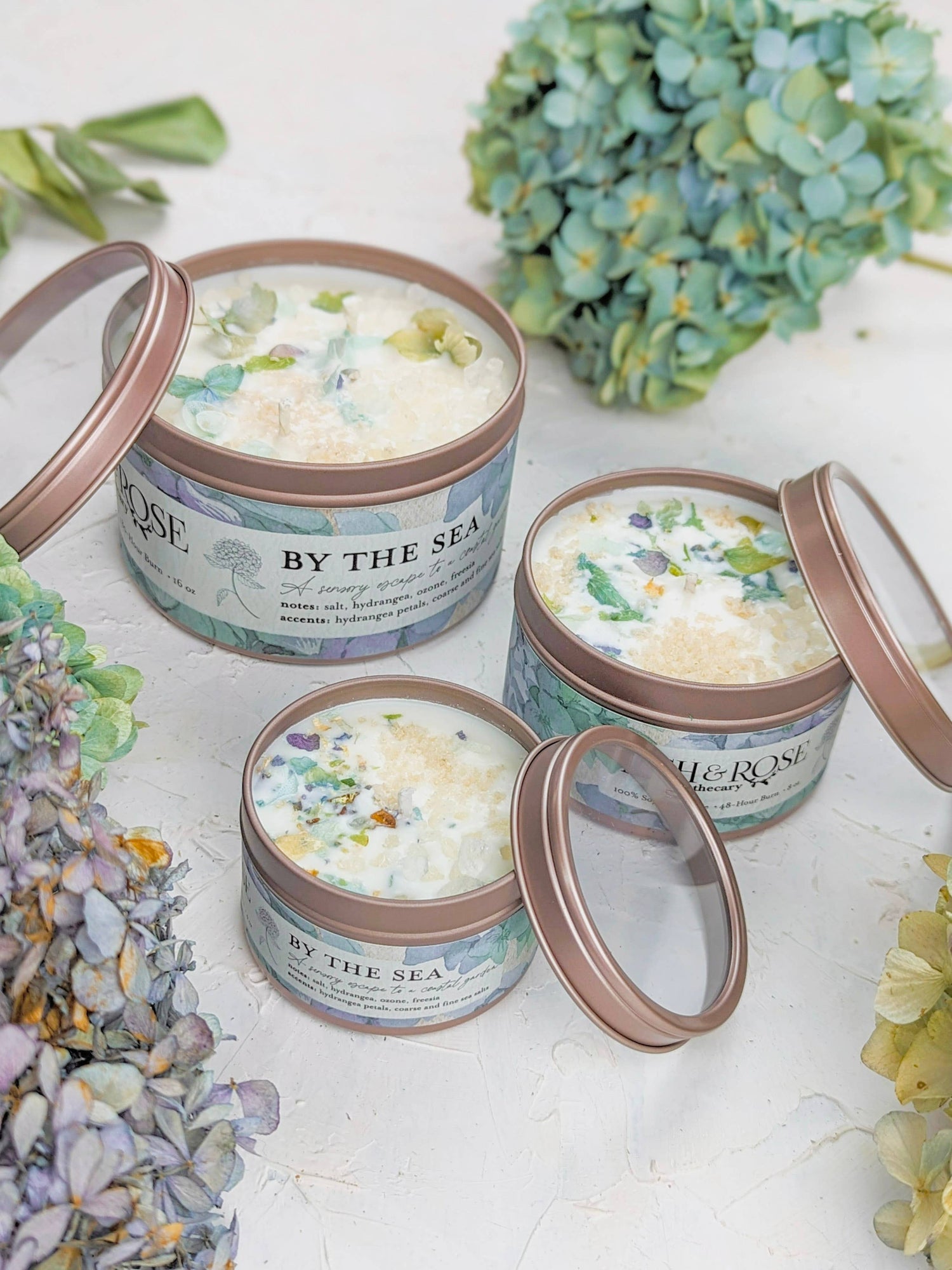 Ash & Rose BY THE SEA - Hydrangea and Sea Salt Candle