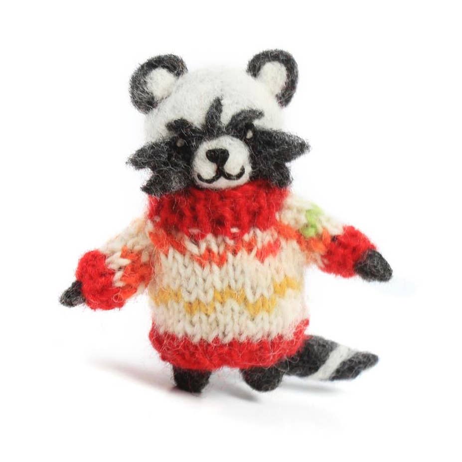 Raccoon, Pig, Zebra Felt Wool Ornaments Fair-Trade