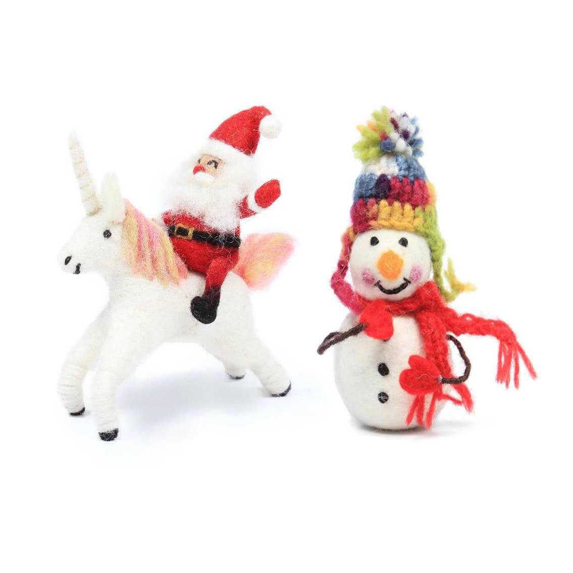 Santa Unicorn, Snowman Felt Wool Ornaments Fair-Trade