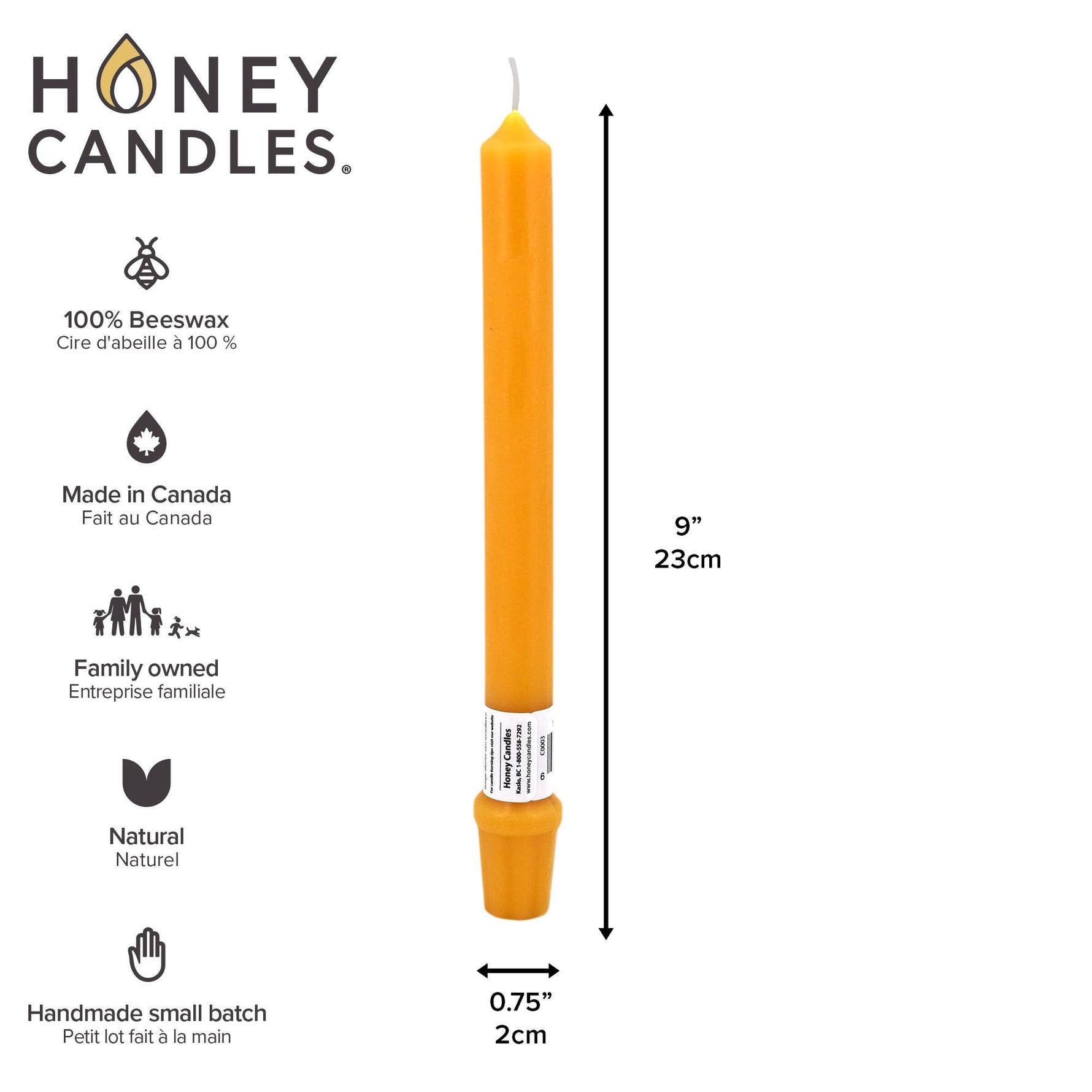 Beeswax Candlesticks - 9" Base Point of Purchase Display Box