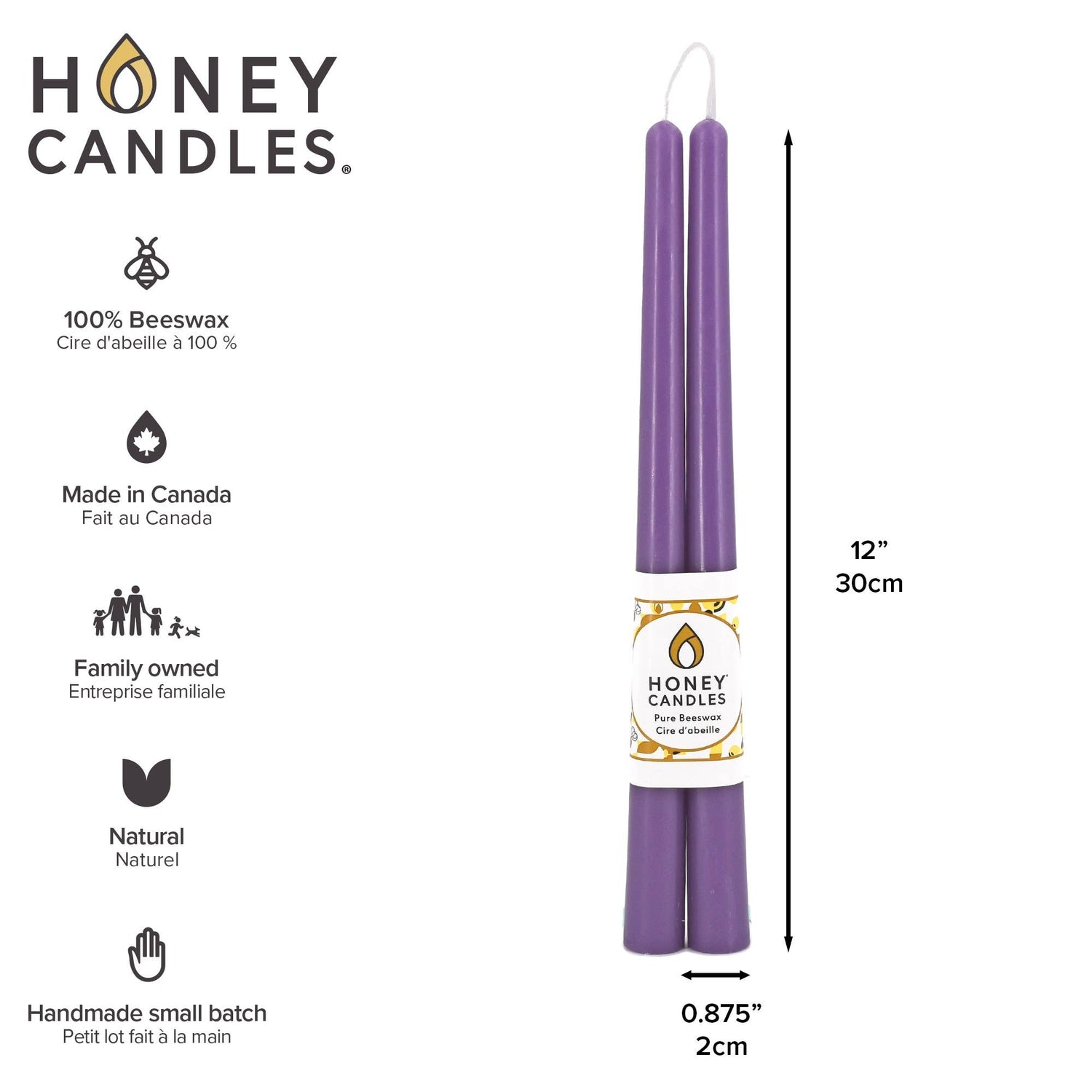 Honey Candles Beeswax Candlesticks 12" Taper Pair- Spring Crocus