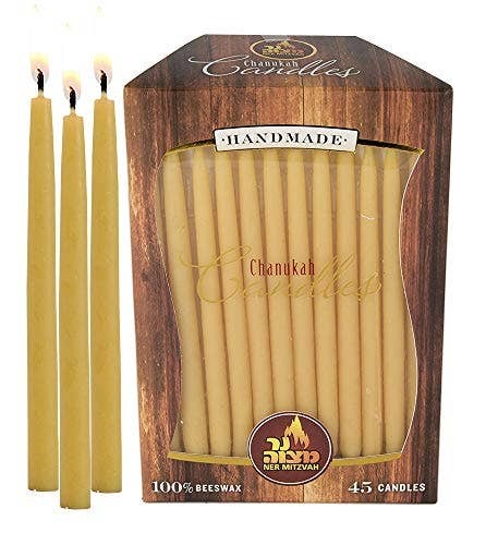 Hyoola Candles - Yellow Handmade Natural Beeswax Hannukah Candles 45 Pack