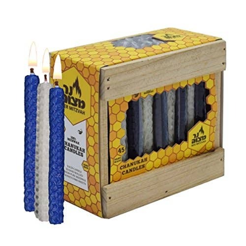 Hyoola Candles - Blue N White Handmade Beeswax Honeycomb Hannukah Candles 45