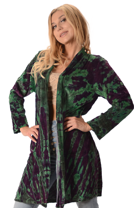 Velvet Tye Dye Duster Cardigan Jacket